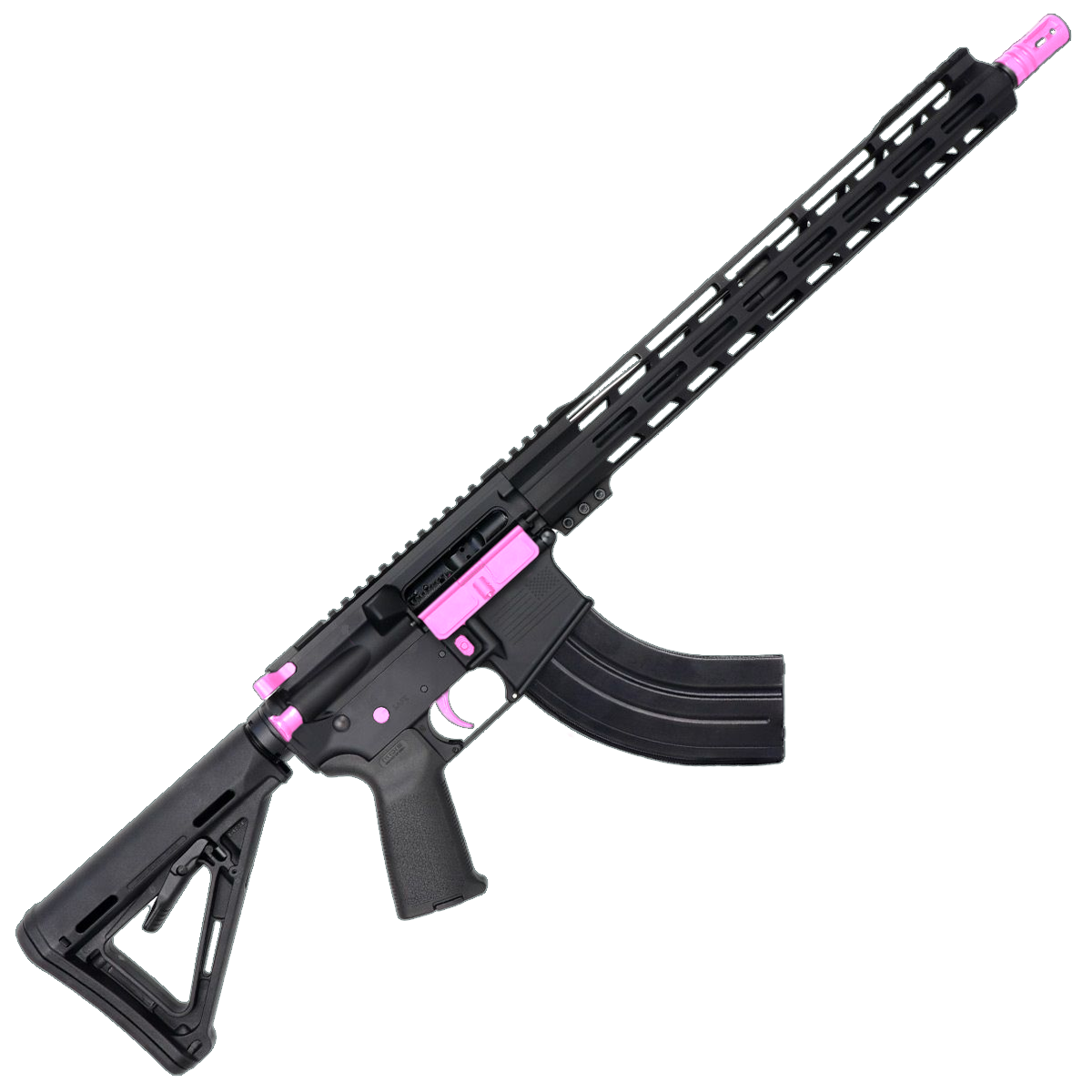 AR-15 7.62x39 Two-Tone Rifle 16" Barrel 15" Hybrid MLOK Handguard MOE - Black and Sig Pink