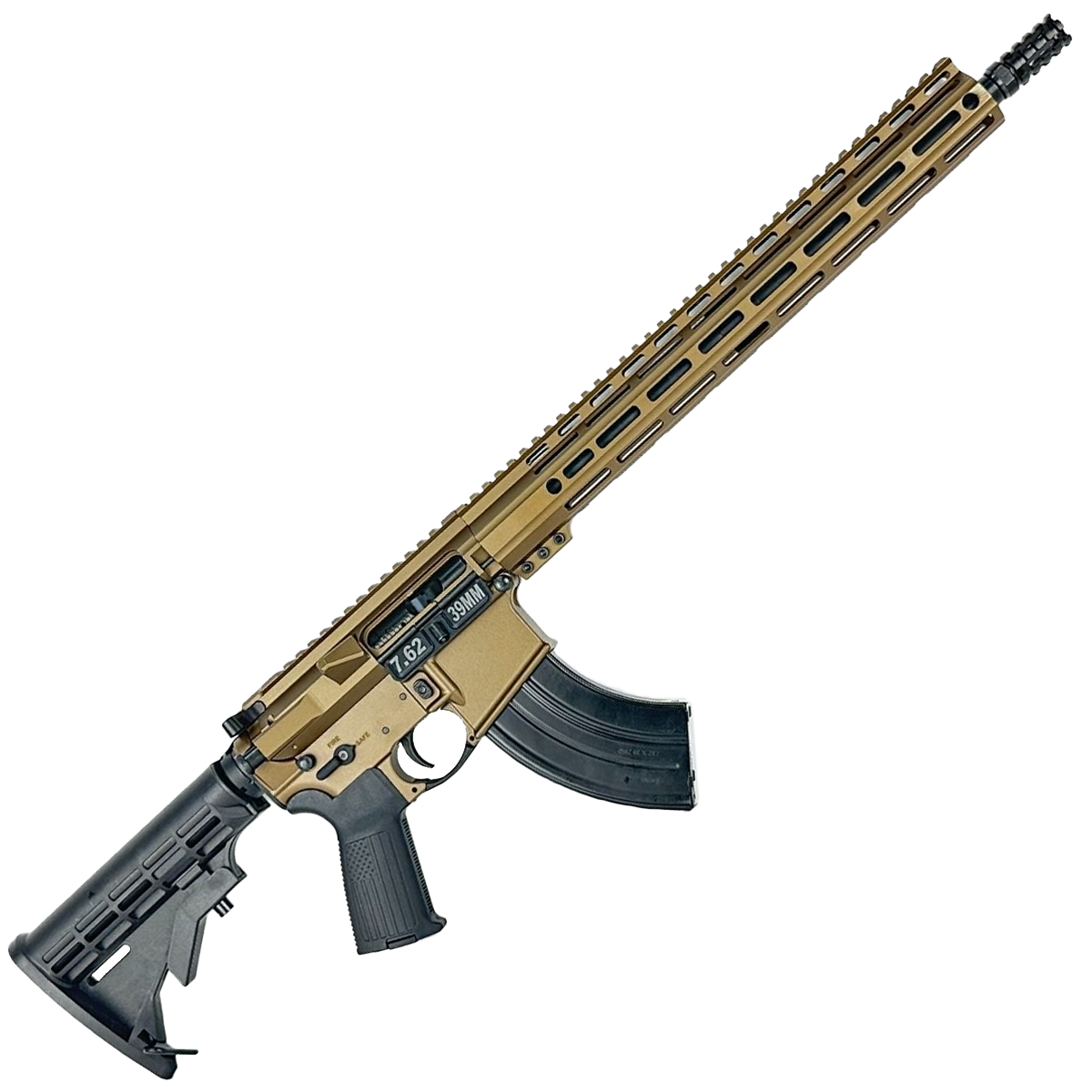 AR-15 7.62x39mm Rifle 16" Barrel 15" MLOK Handguard M4 Stock - Burnt Bronze