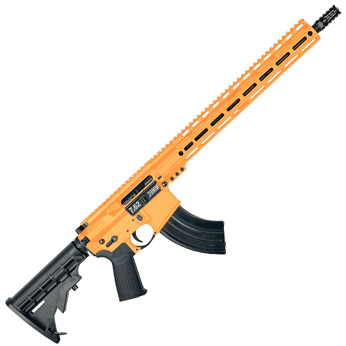 AR-15 7.62x39mm Rifle 16" Barrel 15" MLOK Handguard M4 Stock - Tequila Sunrise Orange