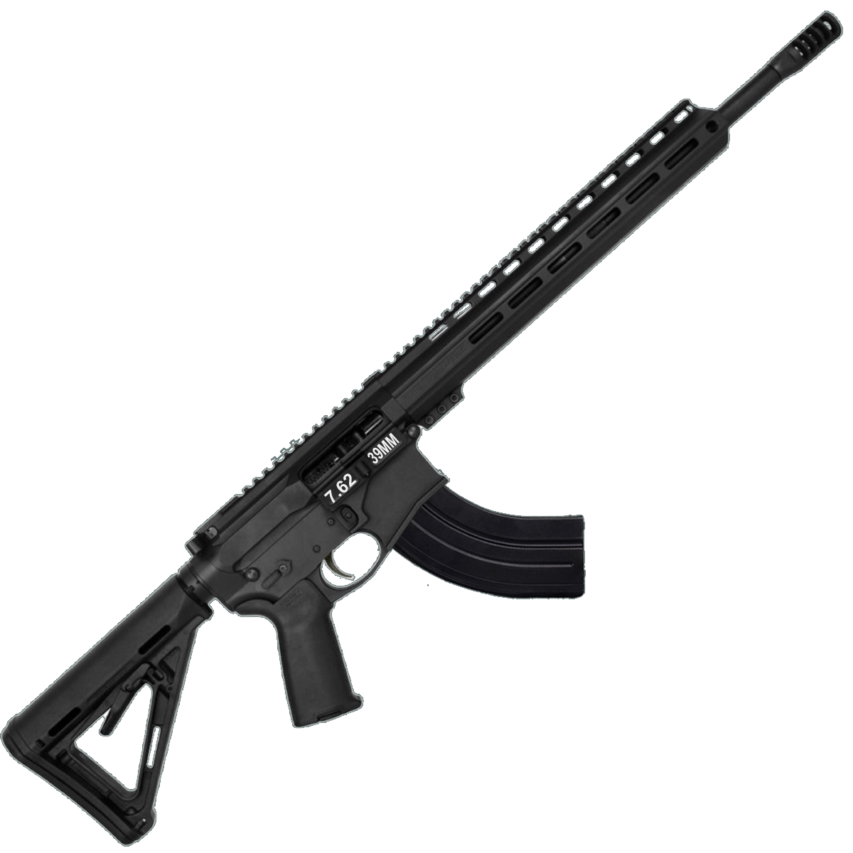 AR-15 7.62x39 Rifle 16" Barrel Slick Side Billet Upper / Lower 13" Custom M-LOK Handguard - Black