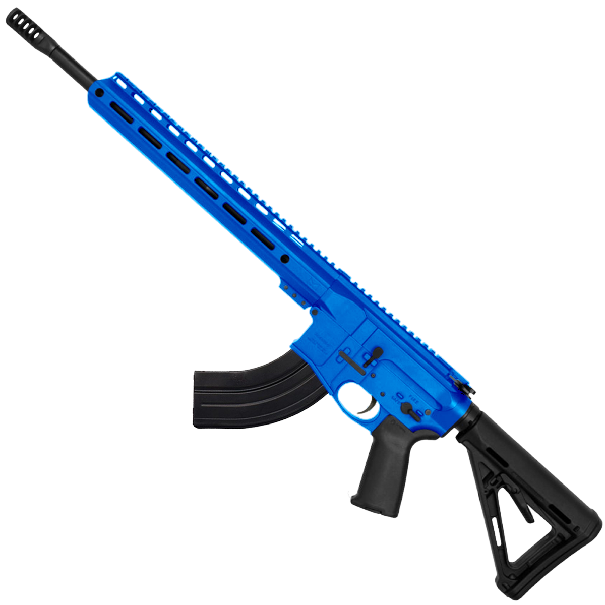 AR-15 7.62x39 Rifle 16" Barrel Slick Side Billet Upper / Lower 13" Custom M-LOK Handguard - Flame Blue