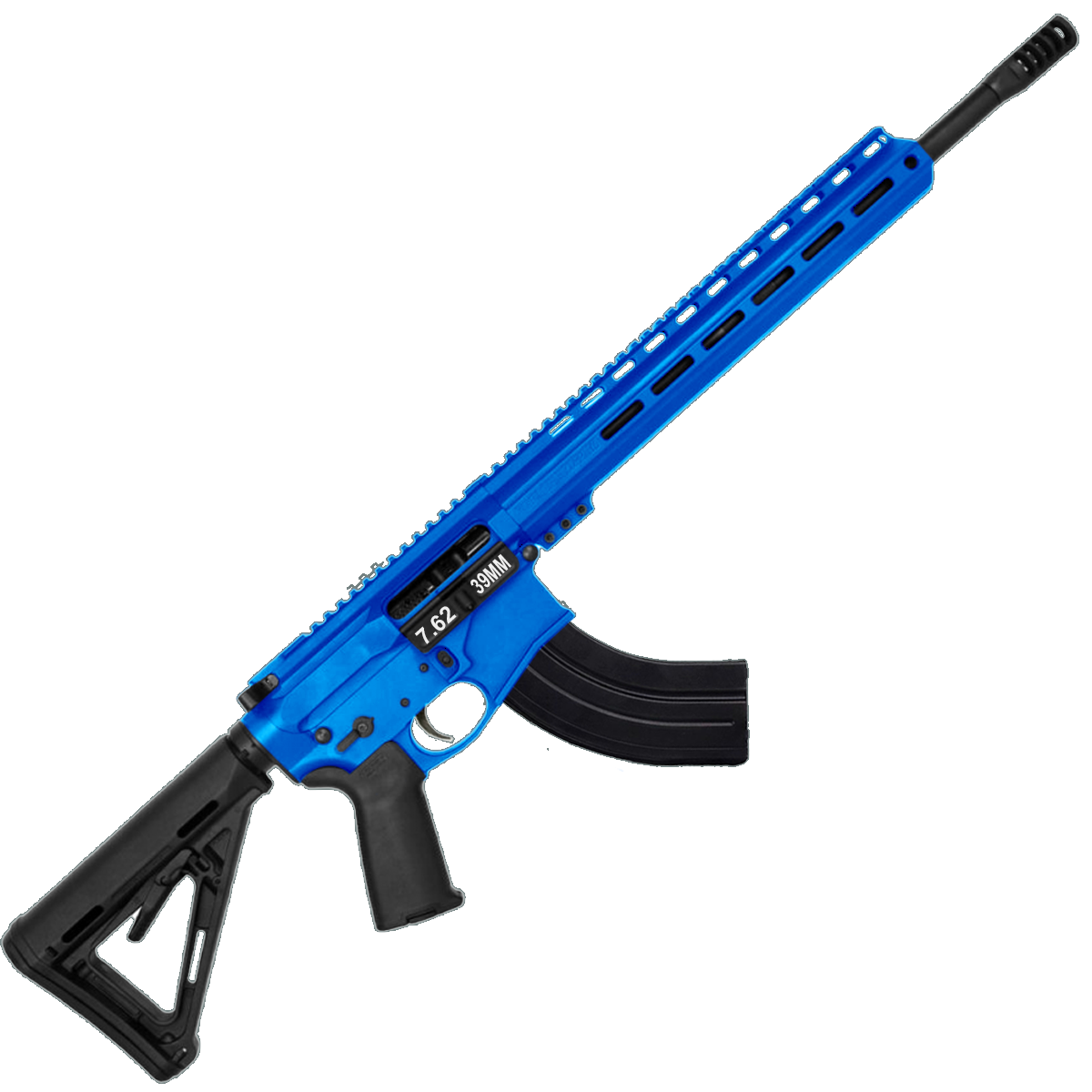 AR-15 7.62x39 Rifle 16" Barrel Slick Side Billet Upper / Lower 13" Custom M-LOK Handguard - Flame Blue