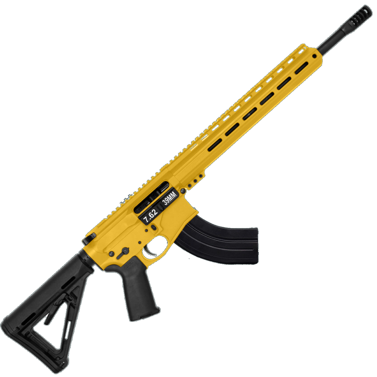 AR-15 7.62x39 Rifle 16" Barrel Slick Side Billet Upper / Lower 13" Custom M-LOK Handguard - Gold