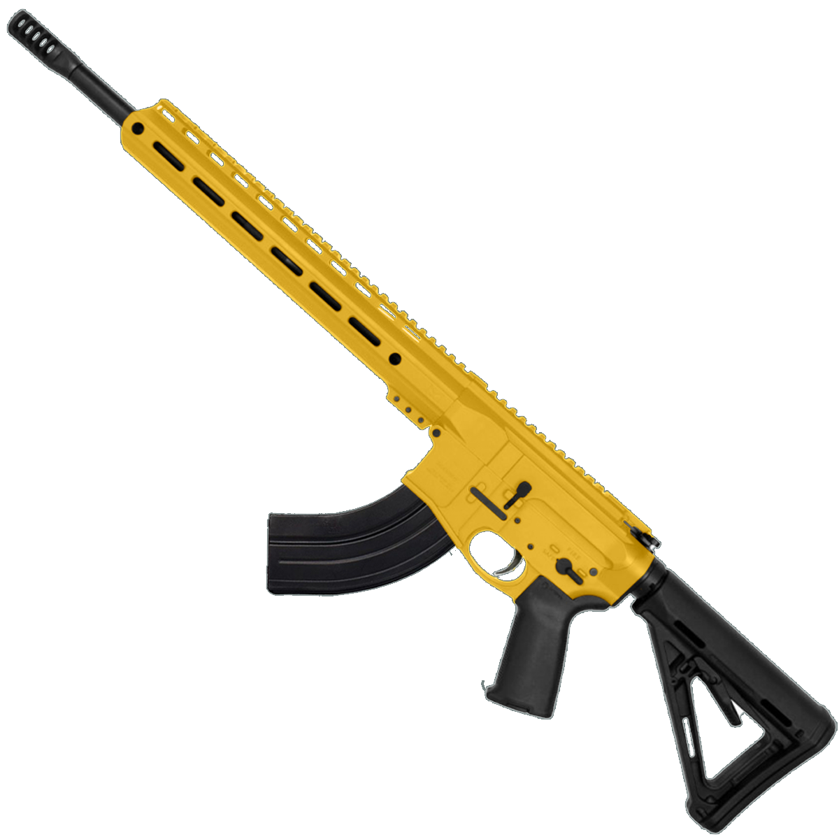 AR-15 7.62x39 Rifle 16" Barrel Slick Side Billet Upper / Lower 13" Custom M-LOK Handguard - Gold
