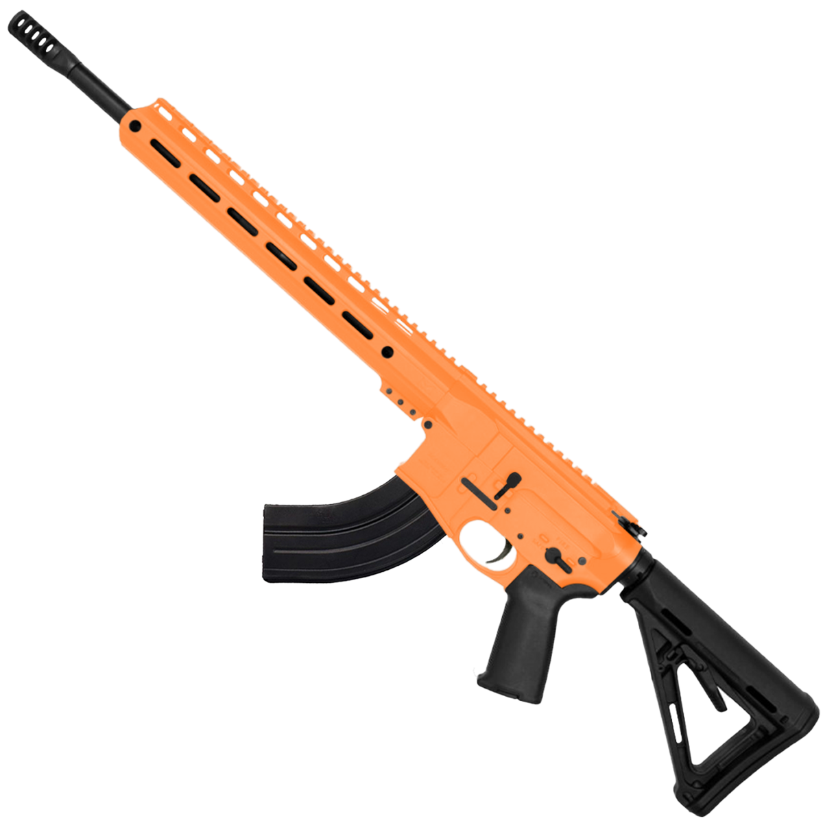 AR-15 7.62x39 Rifle 16" Barrel Slick Side Billet Upper / Lower 13" Custom M-LOK Handguard - Tequila Sunrise Orange