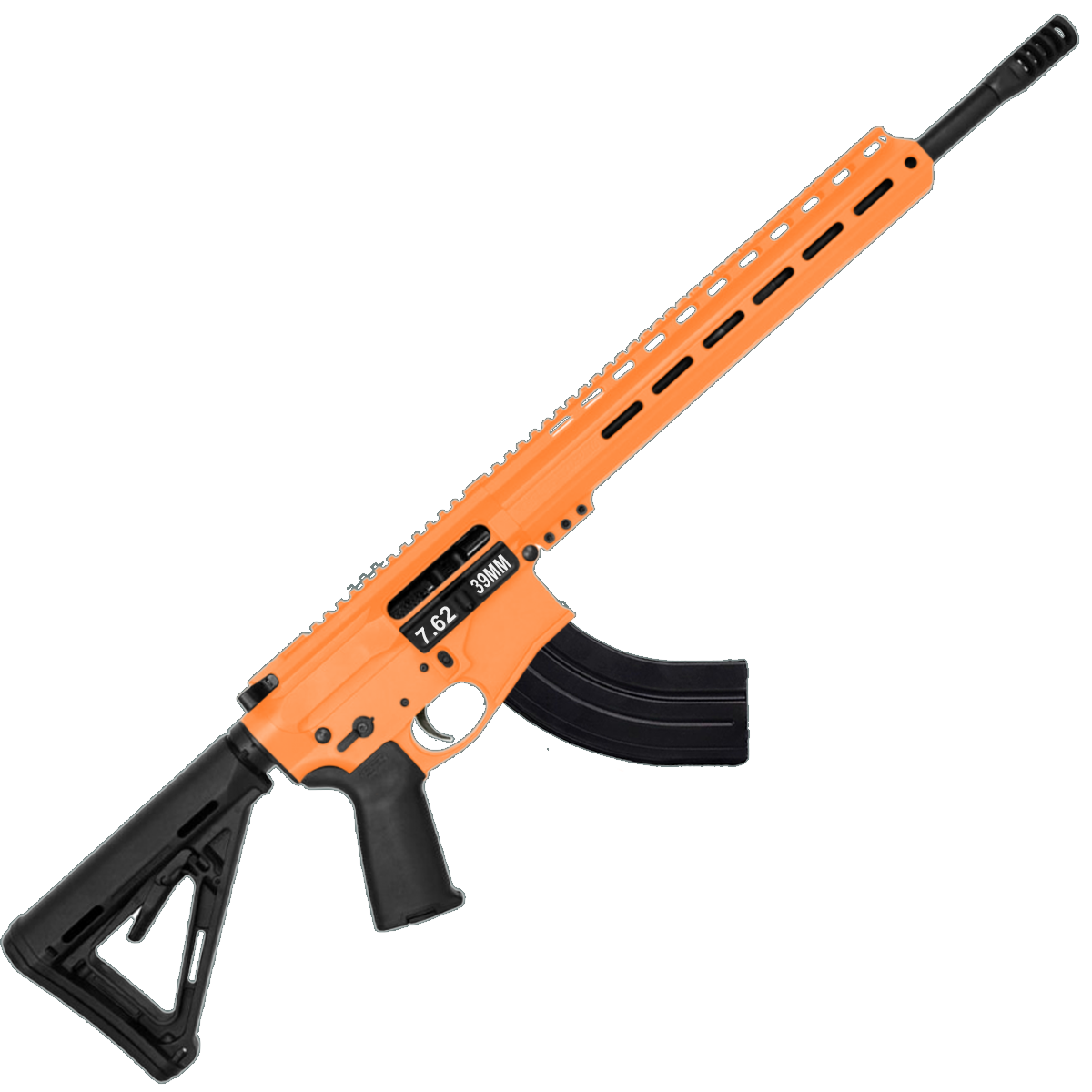 AR-15 7.62x39 Rifle 16" Barrel Slick Side Billet Upper / Lower 13" Custom M-LOK Handguard - Tequila Sunrise Orange