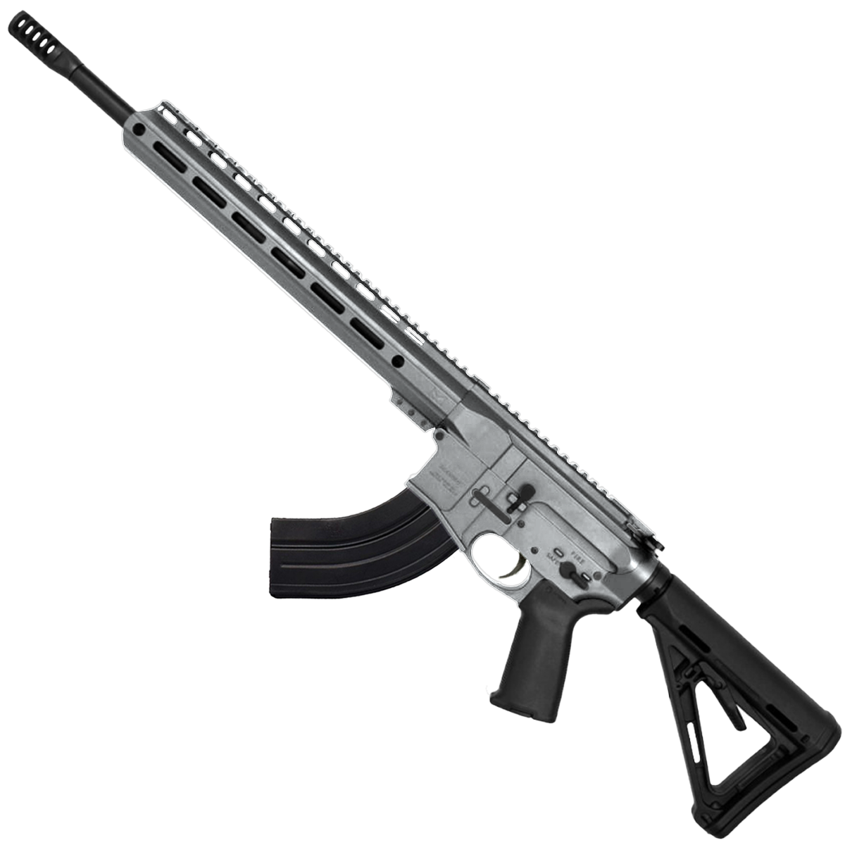 AR-15 7.62x39 Rifle 16" Barrel Slick Side Billet Upper / Lower 13" Custom M-LOK Handguard - Tungsten Gray