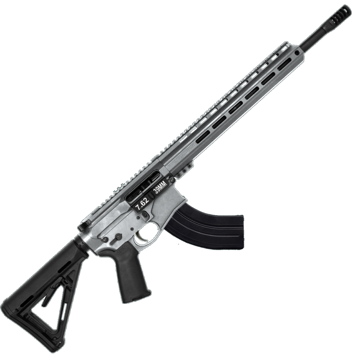 AR-15 7.62x39 Rifle 16" Barrel Slick Side Billet Upper / Lower 13" Custom M-LOK Handguard - Tungsten Gray