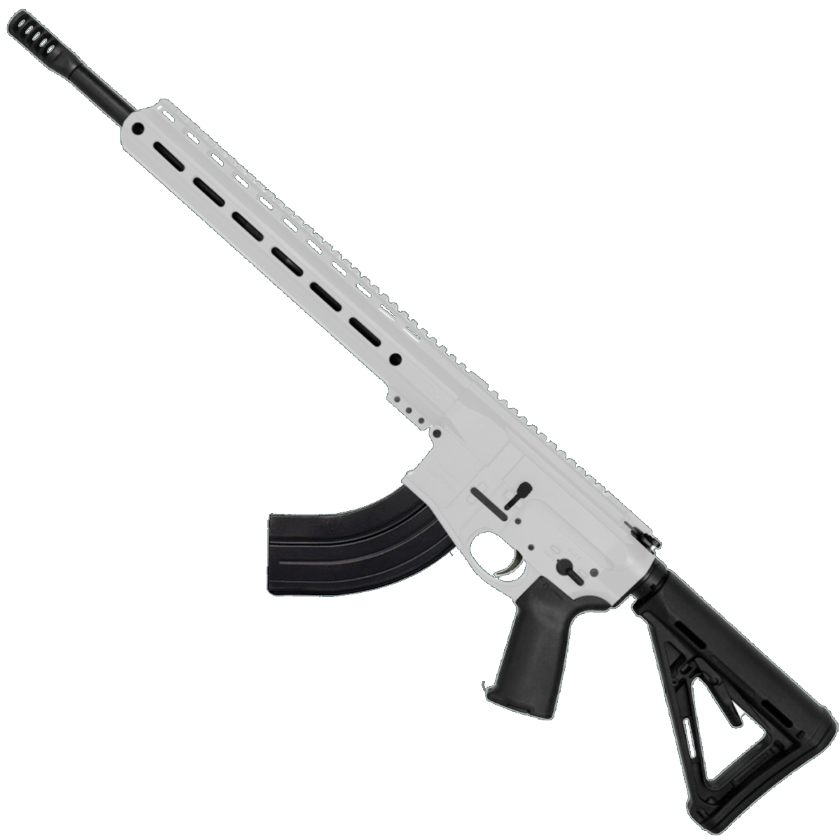 AR-15 7.62x39 Rifle 16" Barrel Slick Side Billet Upper / Lower 13" Custom M-LOK Handguard - White