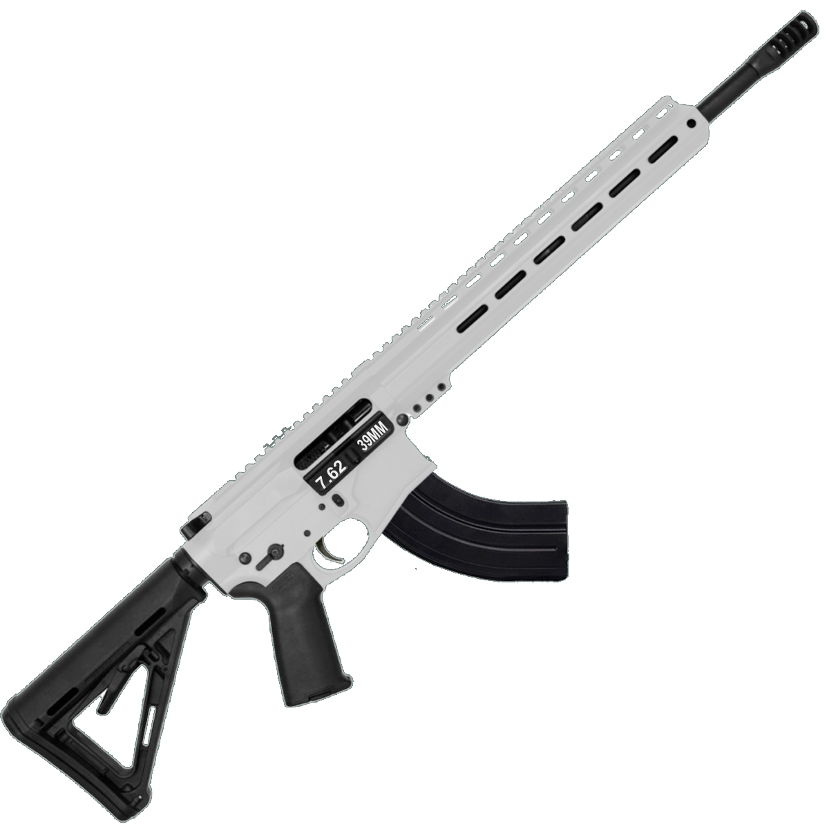 AR-15 7.62x39 Rifle 16" Barrel Slick Side Billet Upper / Lower 13" Custom M-LOK Handguard - White