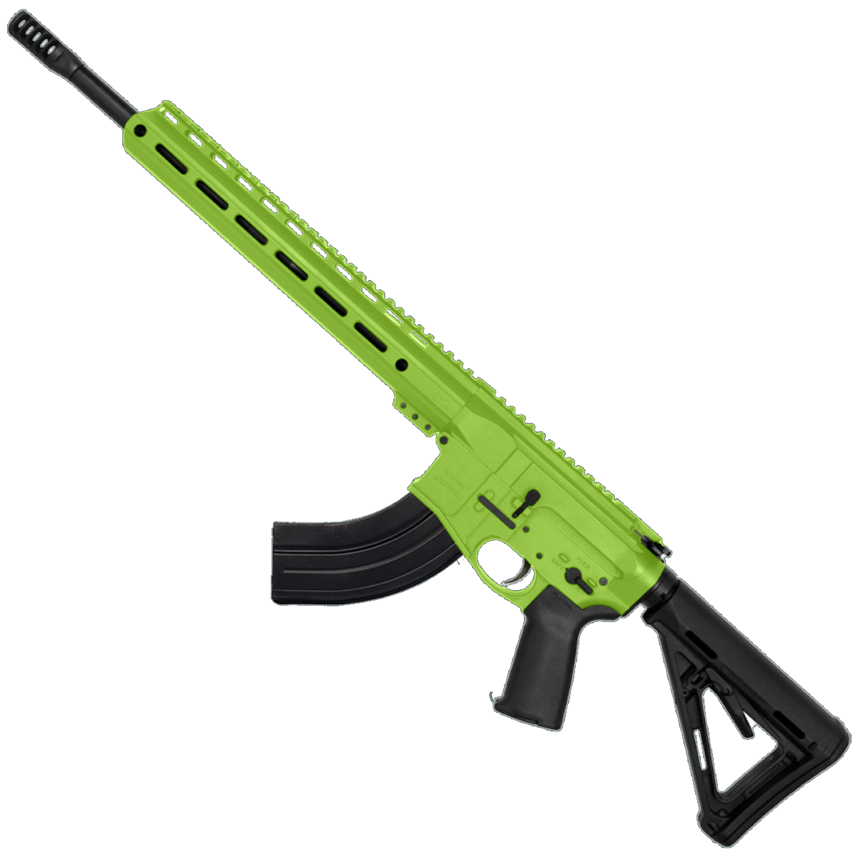 AR-15 7.62x39 Rifle 16" Barrel Slick Side Billet Upper / Lower 13" Custom M-LOK Handguard - Zombie Green