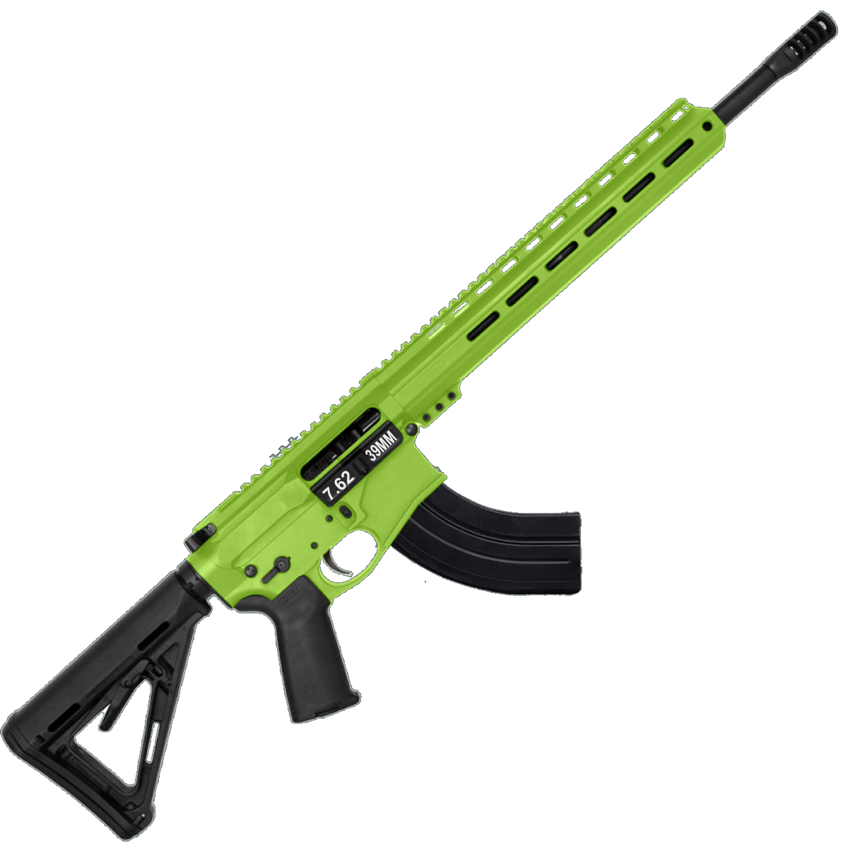 AR-15 7.62x39 Rifle 16" Barrel Slick Side Billet Upper / Lower 13" Custom M-LOK Handguard - Zombie Green