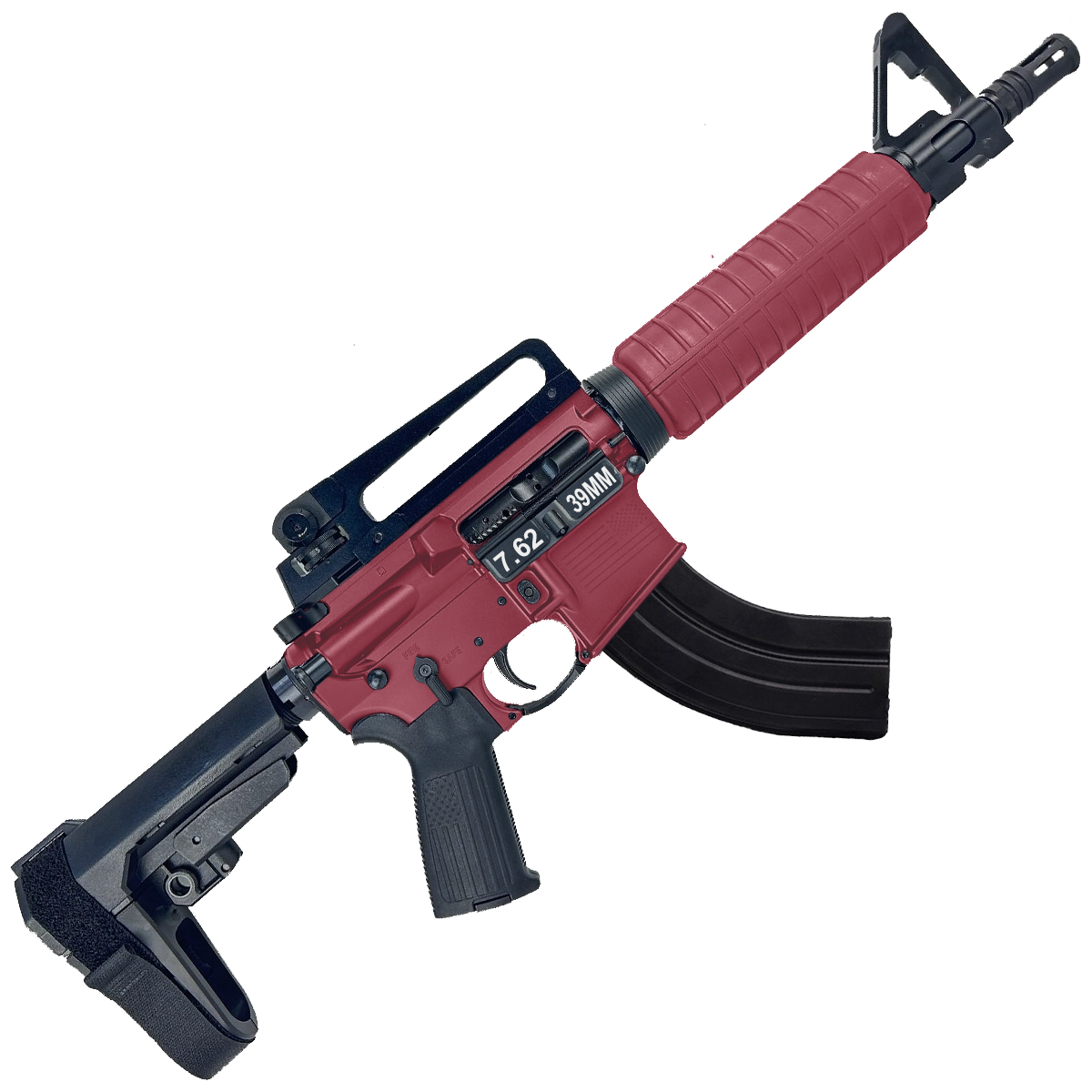 AR-15 A2 Style Semi Auto 7.62x39MM Pistol 10" Barrel w/ Custom FSB - Cranberry Frost