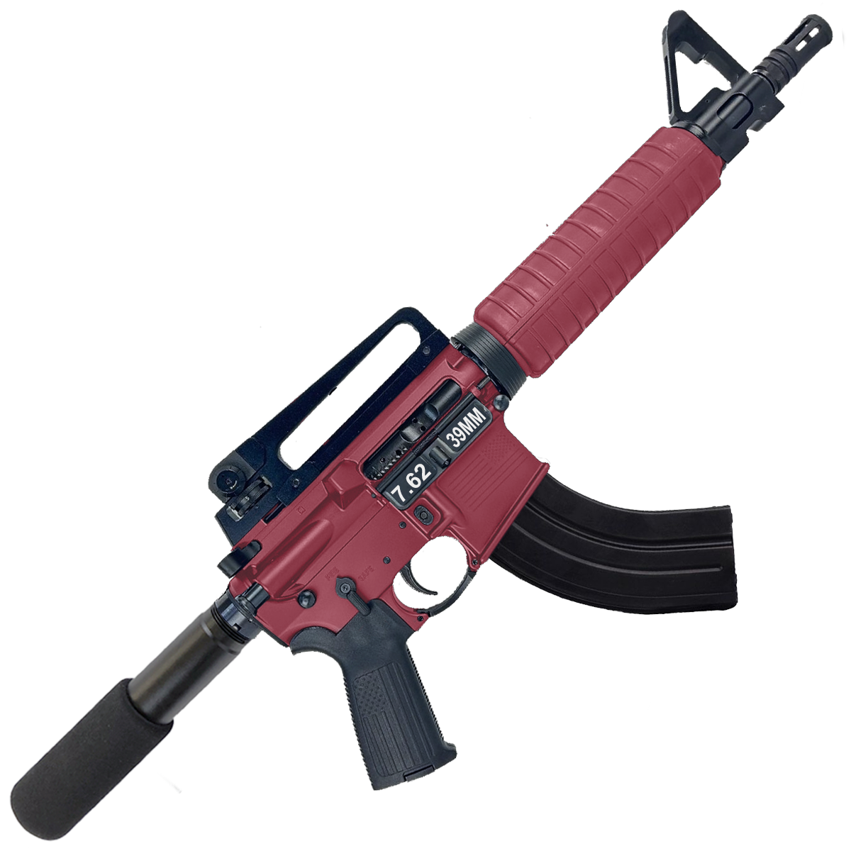 AR-15 A2 Style Semi Auto 7.62x39MM Pistol 10" Barrel w/ Custom FSB - Cranberry Frost