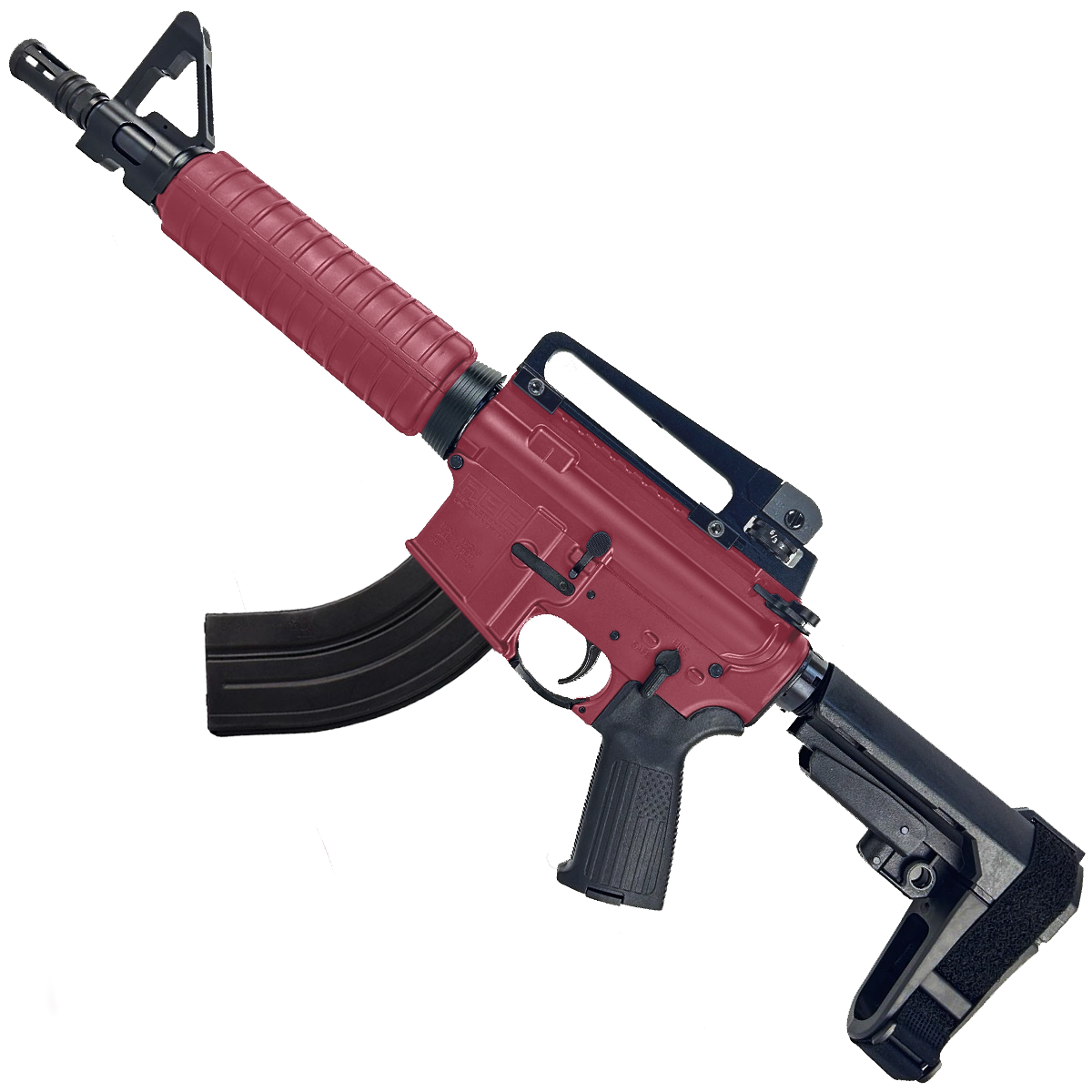 AR-15 A2 Style Semi Auto 7.62x39MM Pistol 10" Barrel w/ Custom FSB - Cranberry Frost