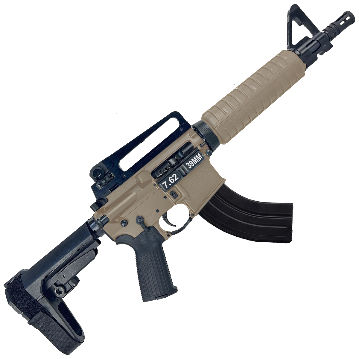 AR-15 A2 Style Semi Auto 7.62x39MM Pistol 10" Barrel w/ Custom FSB - Magpul FDE
