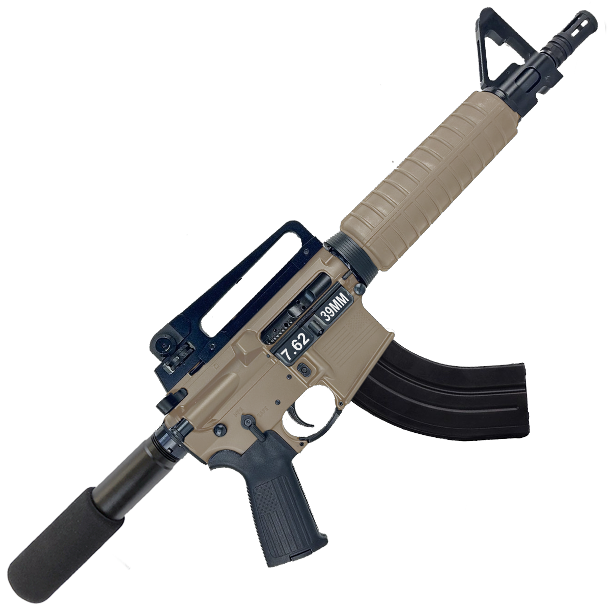 AR-15 A2 Style Semi Auto 7.62x39MM Pistol 10" Barrel w/ Custom FSB - Magpul FDE