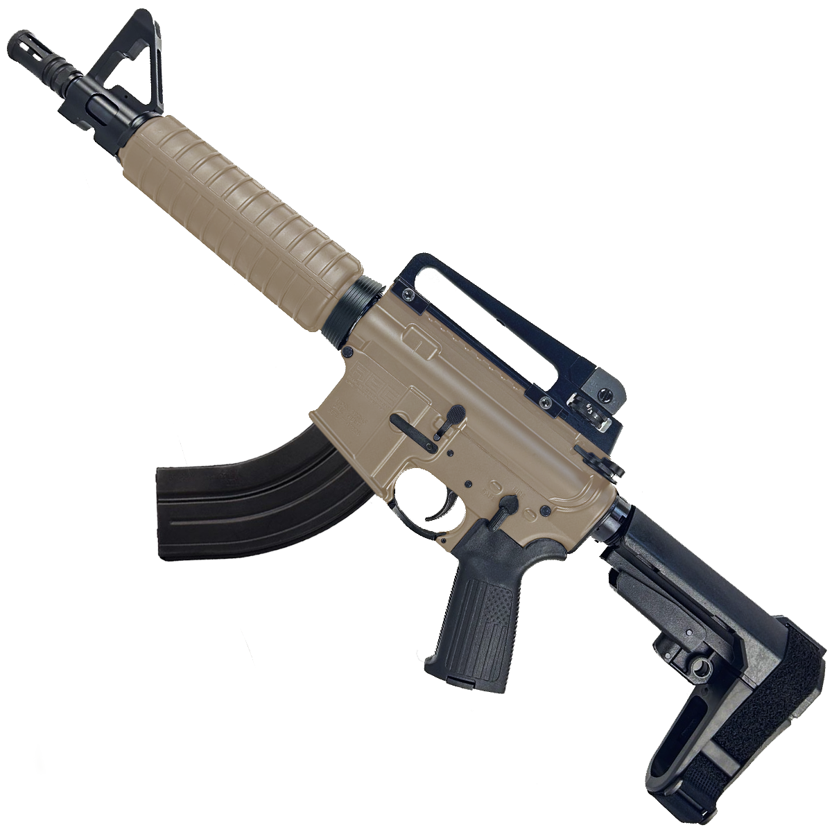 AR-15 A2 Style Semi Auto 7.62x39MM Pistol 10" Barrel w/ Custom FSB - Magpul FDE
