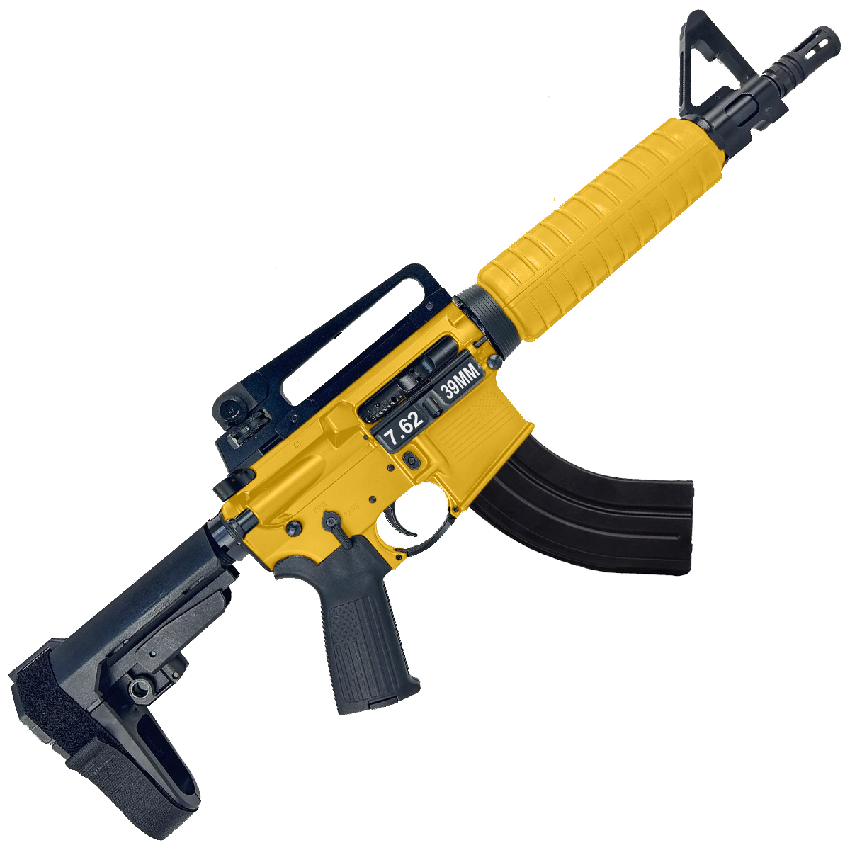 AR-15 A2 Style Semi Auto 7.62x39MM Pistol 10" Barrel w/ Custom FSB - Gold