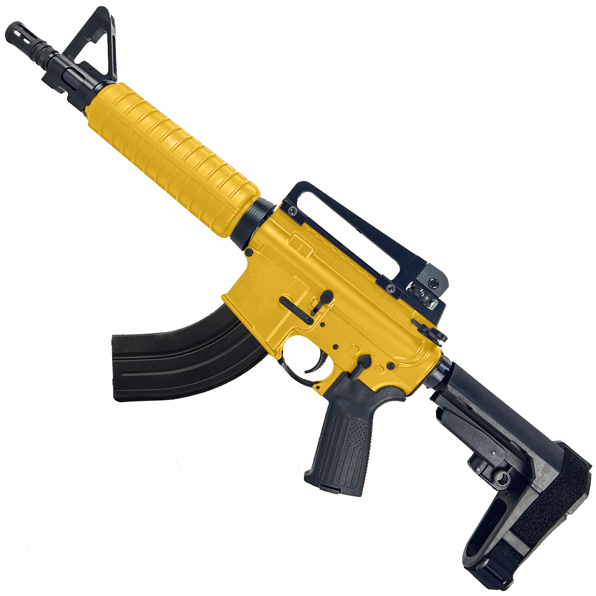 AR-15 A2 Style Semi Auto 7.62x39MM Pistol 10" Barrel w/ Custom FSB - Gold