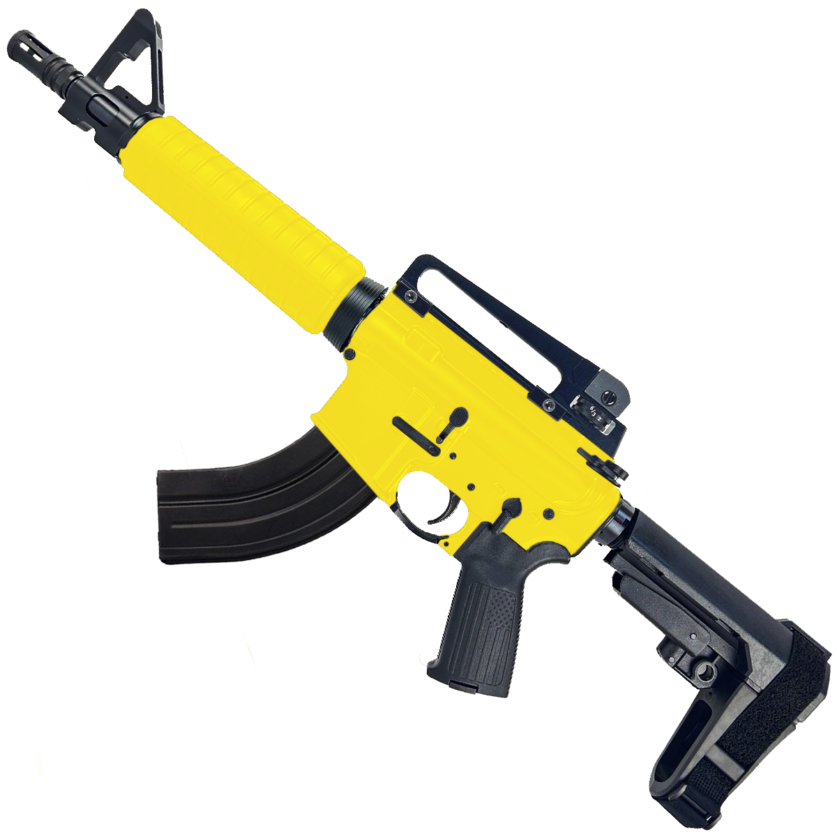 AR-15 A2 Style Semi Auto 7.62x39MM Pistol 10" Barrel w/ Custom FSB - Lemon Zest