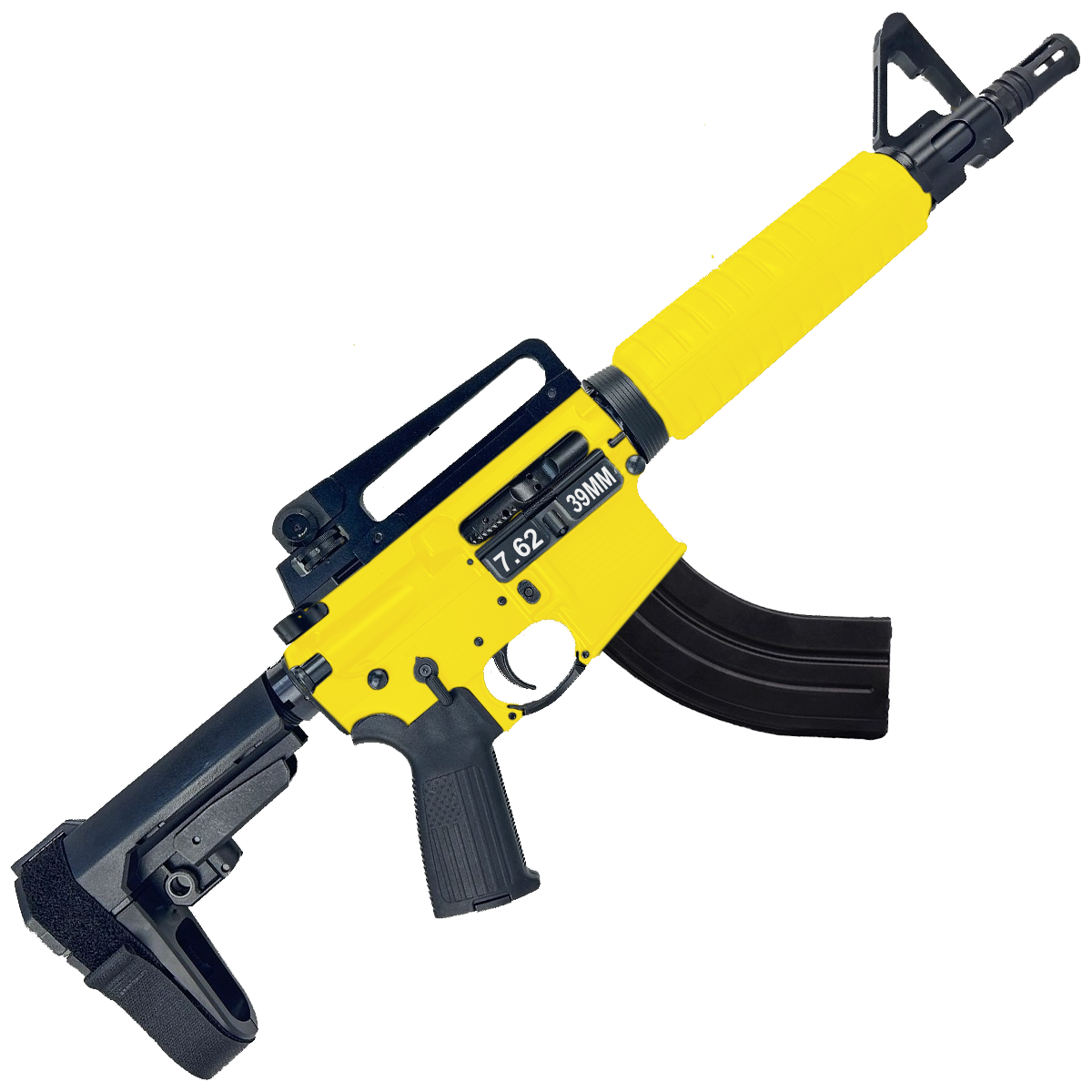AR-15 A2 Style Semi Auto 7.62x39MM Pistol 10" Barrel w/ Custom FSB - Lemon Zest
