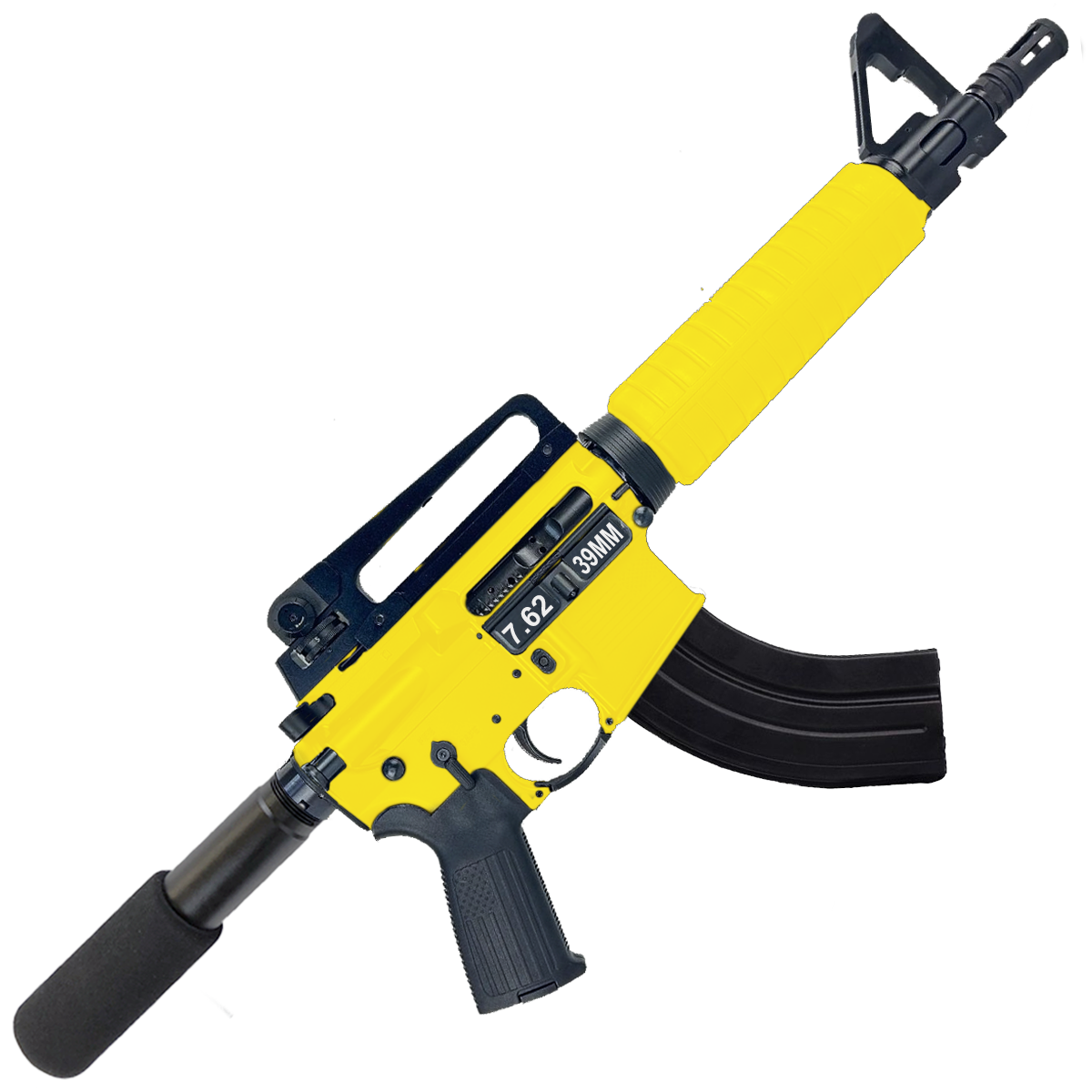 AR-15 A2 Style Semi Auto 7.62x39MM Pistol 10" Barrel w/ Custom FSB - Lemon Zest