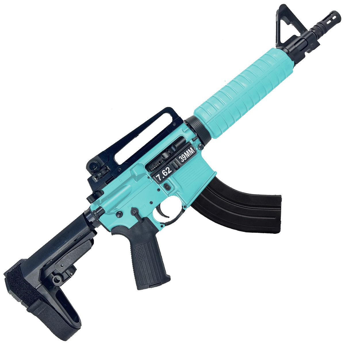 AR-15 A2 Style Semi Auto 7.62x39MM Pistol 10" Barrel w/ Custom FSB - Robins Egg Blue