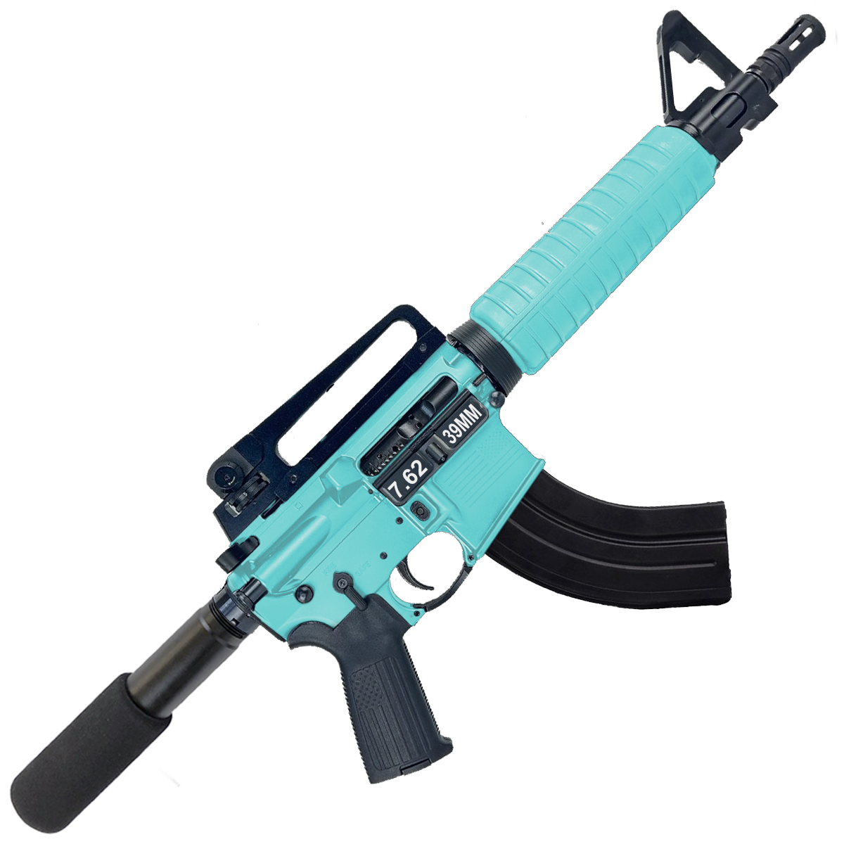 AR-15 A2 Style Semi Auto 7.62x39MM Pistol 10" Barrel w/ Custom FSB - Robins Egg Blue