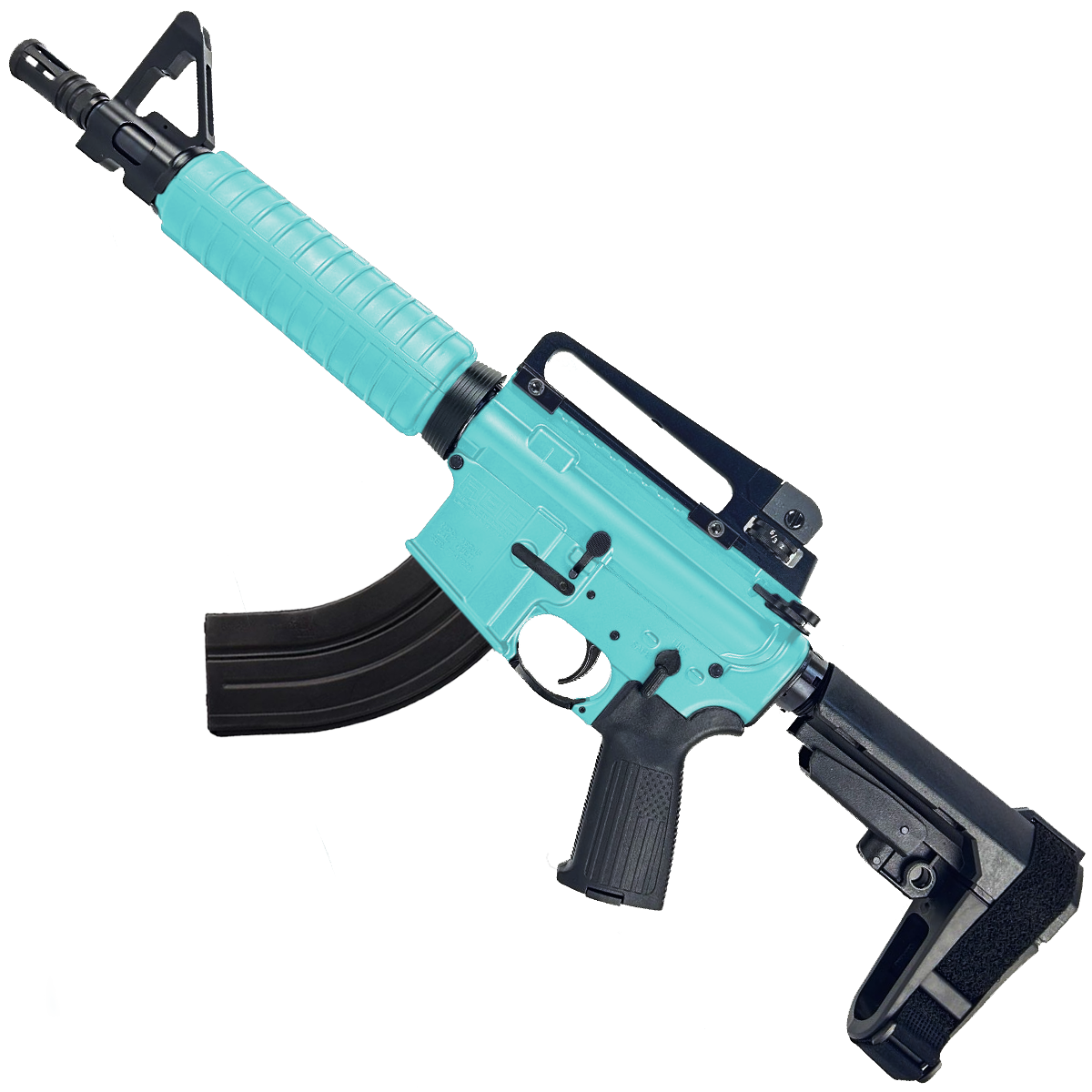 AR-15 A2 Style Semi Auto 7.62x39MM Pistol 10" Barrel w/ Custom FSB - Robins Egg Blue
