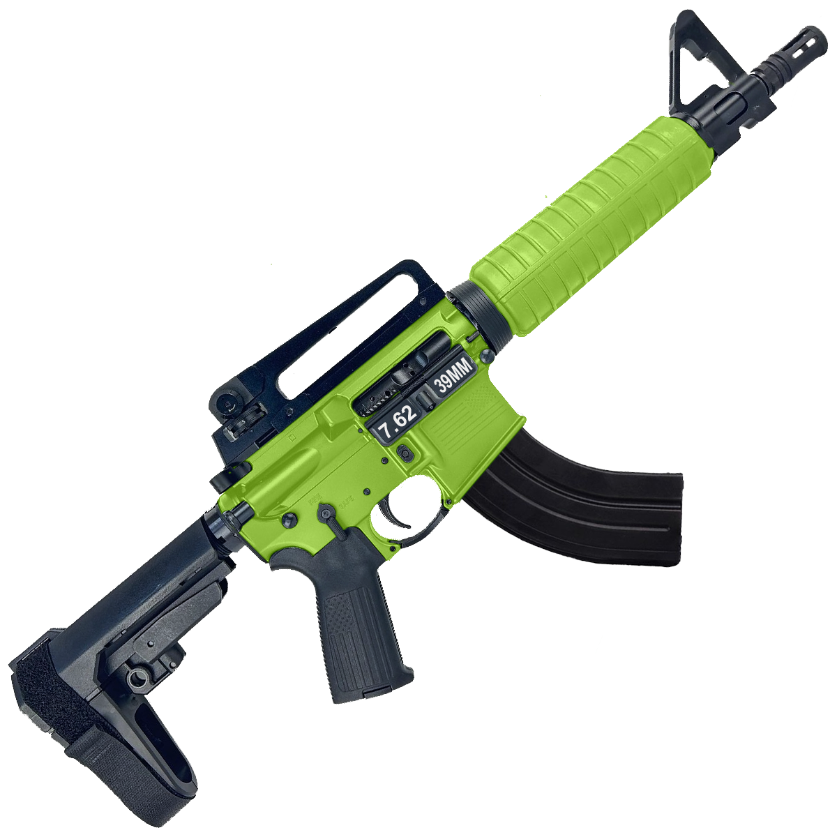 AR-15 A2 Style Semi Auto 7.62x39MM Pistol 10" Barrel w/ Custom FSB - Zombie Green