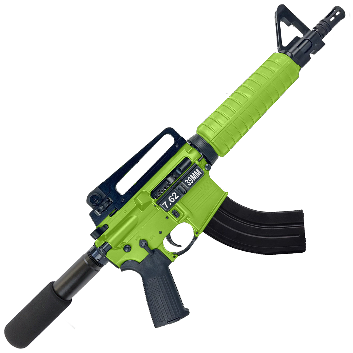 AR-15 A2 Style Semi Auto 7.62x39MM Pistol 10" Barrel w/ Custom FSB - Zombie Green