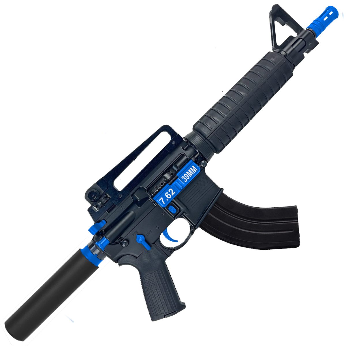 AR-15 Two-Tone A2 Style Semi Auto 7.62x39MM Pistol 10" Barrel w/ Custom FSB - Black and Blue