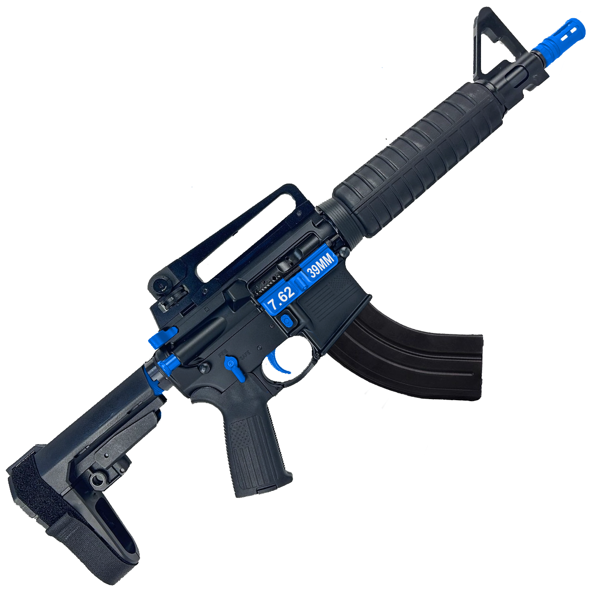 AR-15 Two-Tone A2 Style Semi Auto 7.62x39MM Pistol 10" Barrel w/ Custom FSB - Black and Blue