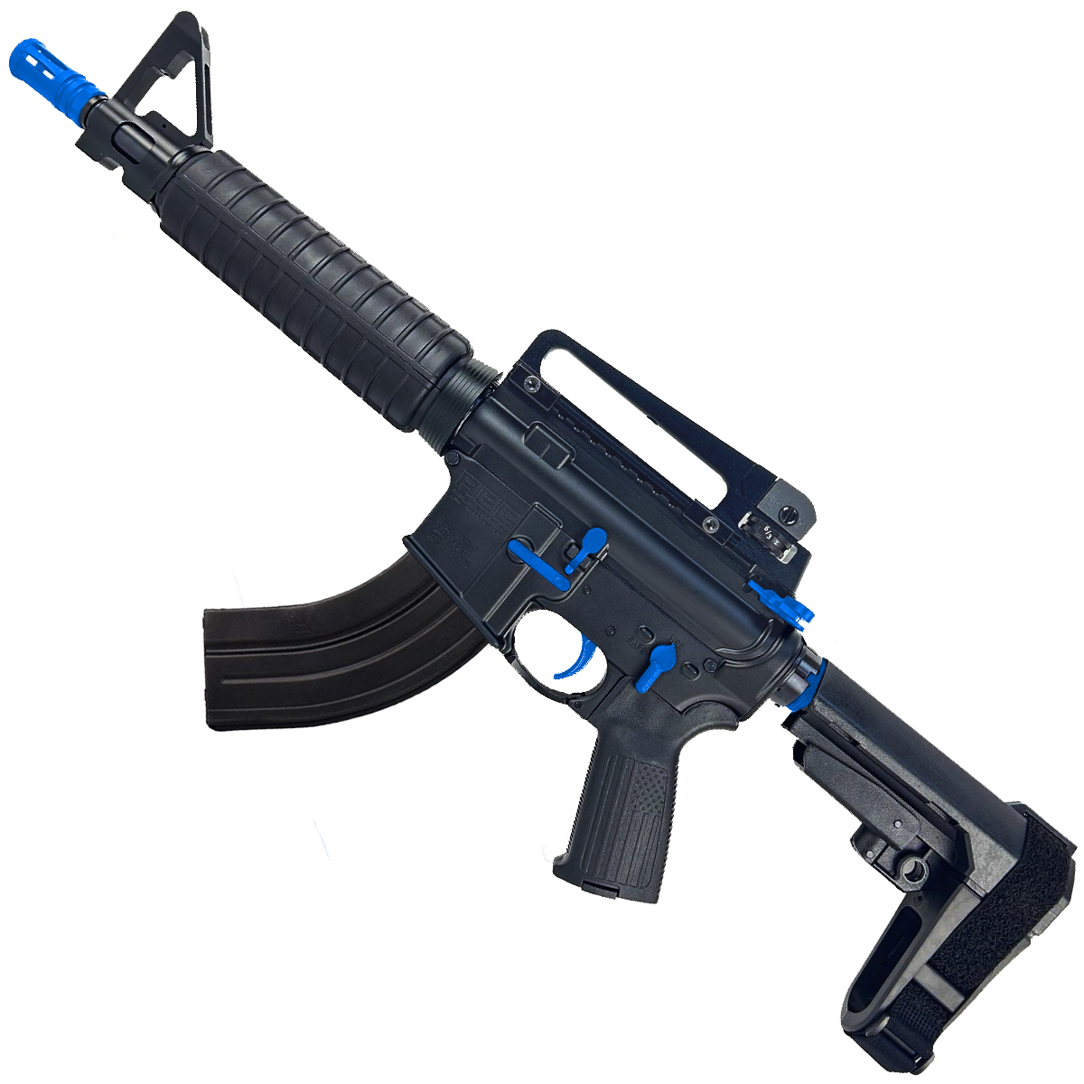 AR-15 Two-Tone A2 Style Semi Auto 7.62x39MM Pistol 10" Barrel w/ Custom FSB - Black and Blue
