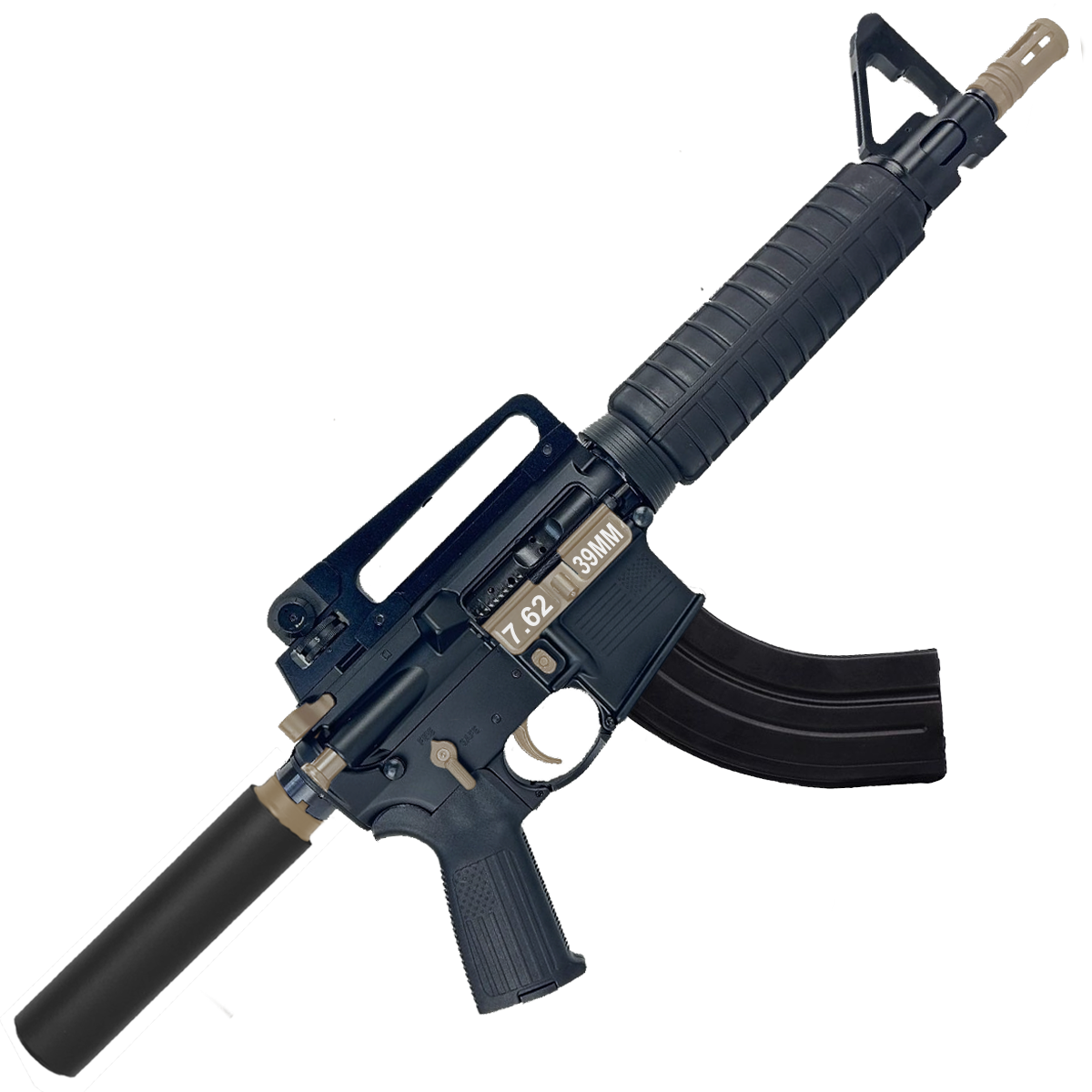 AR-15 Two-Tone A2 Style Semi Auto 7.62x39MM Pistol 10" Barrel w/ Custom FSB - Black and FDE