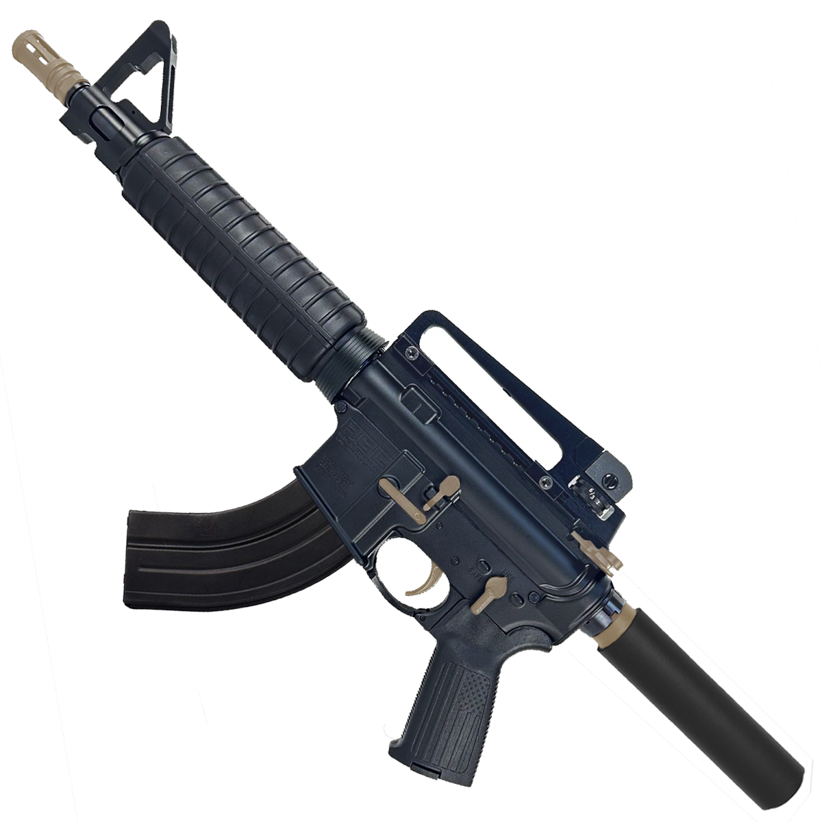 AR-15 Two-Tone A2 Style Semi Auto 7.62x39MM Pistol 10" Barrel w/ Custom FSB - Black and FDE