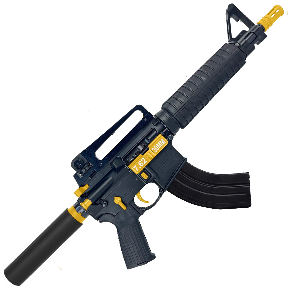 AR-15 Two-Tone A2 Style Semi Auto 7.62x39MM Pistol 10" Barrel w/ Custom FSB - Black and Gold