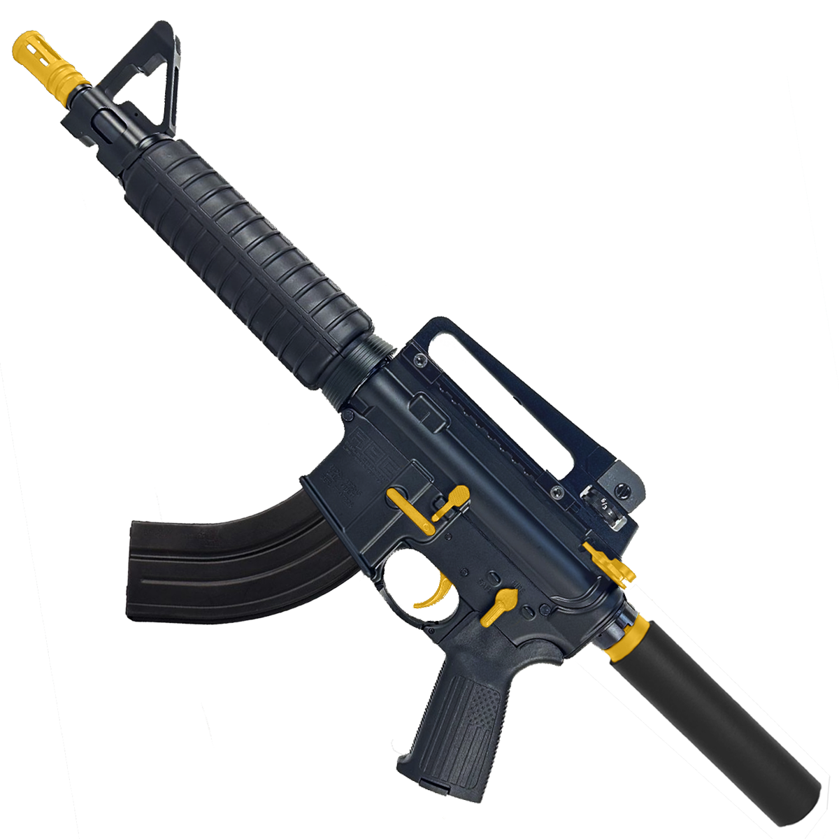 AR-15 Two-Tone A2 Style Semi Auto 7.62x39MM Pistol 10" Barrel w/ Custom FSB - Black and Gold