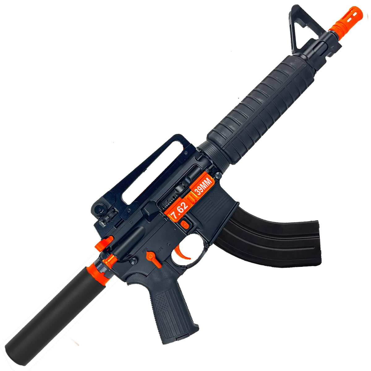 AR-15 Two-Tone A2 Style Semi Auto 7.62x39MM Pistol 10" Barrel w/ Custom FSB - Black and Hunter Orange