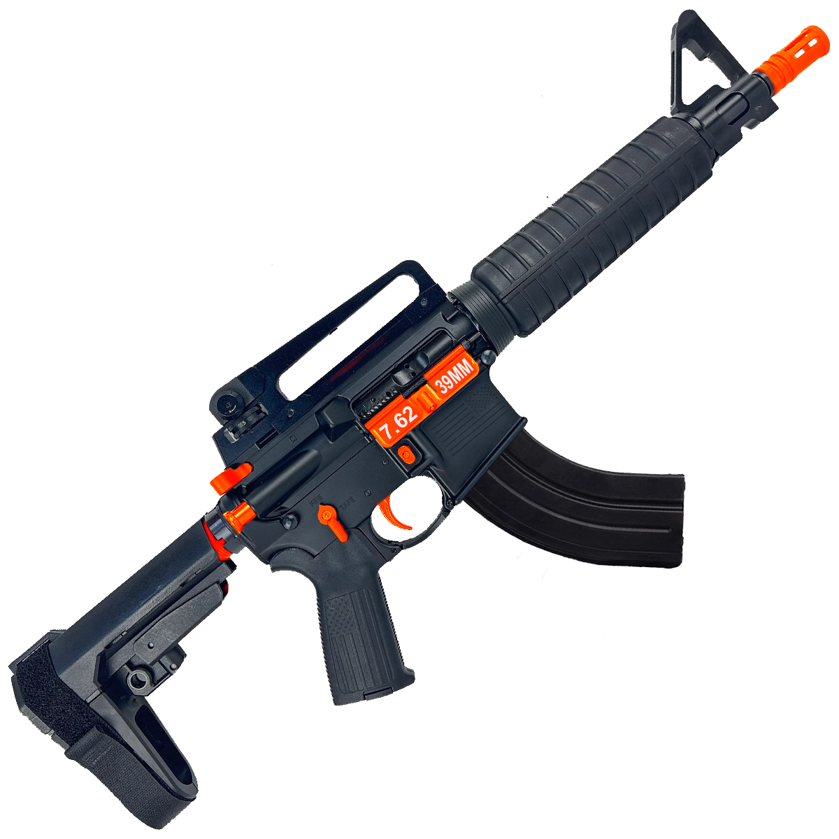 AR-15 Two-Tone A2 Style Semi Auto 7.62x39MM Pistol 10" Barrel w/ Custom FSB - Black and Hunter Orange