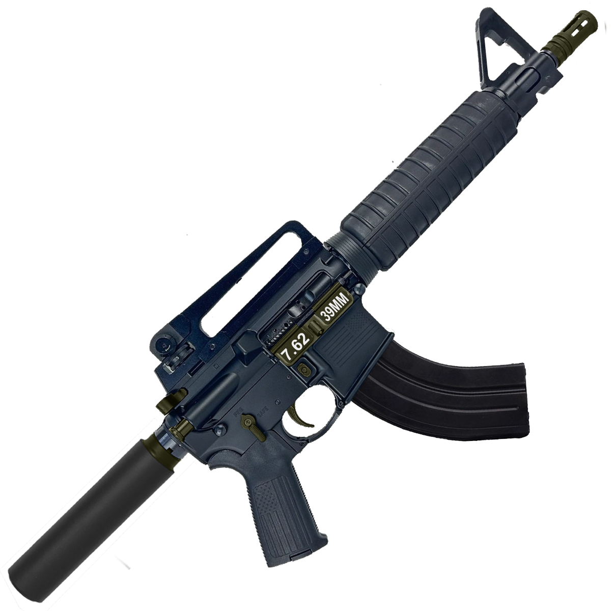 AR-15 Two-Tone A2 Style Semi Auto 7.62x39MM Pistol 10" Barrel w/ Custom FSB - Black and ODG