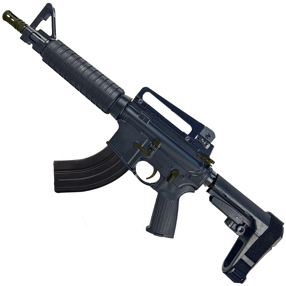AR-15 Two-Tone A2 Style Semi Auto 7.62x39MM Pistol 10" Barrel w/ Custom FSB - Black and ODG