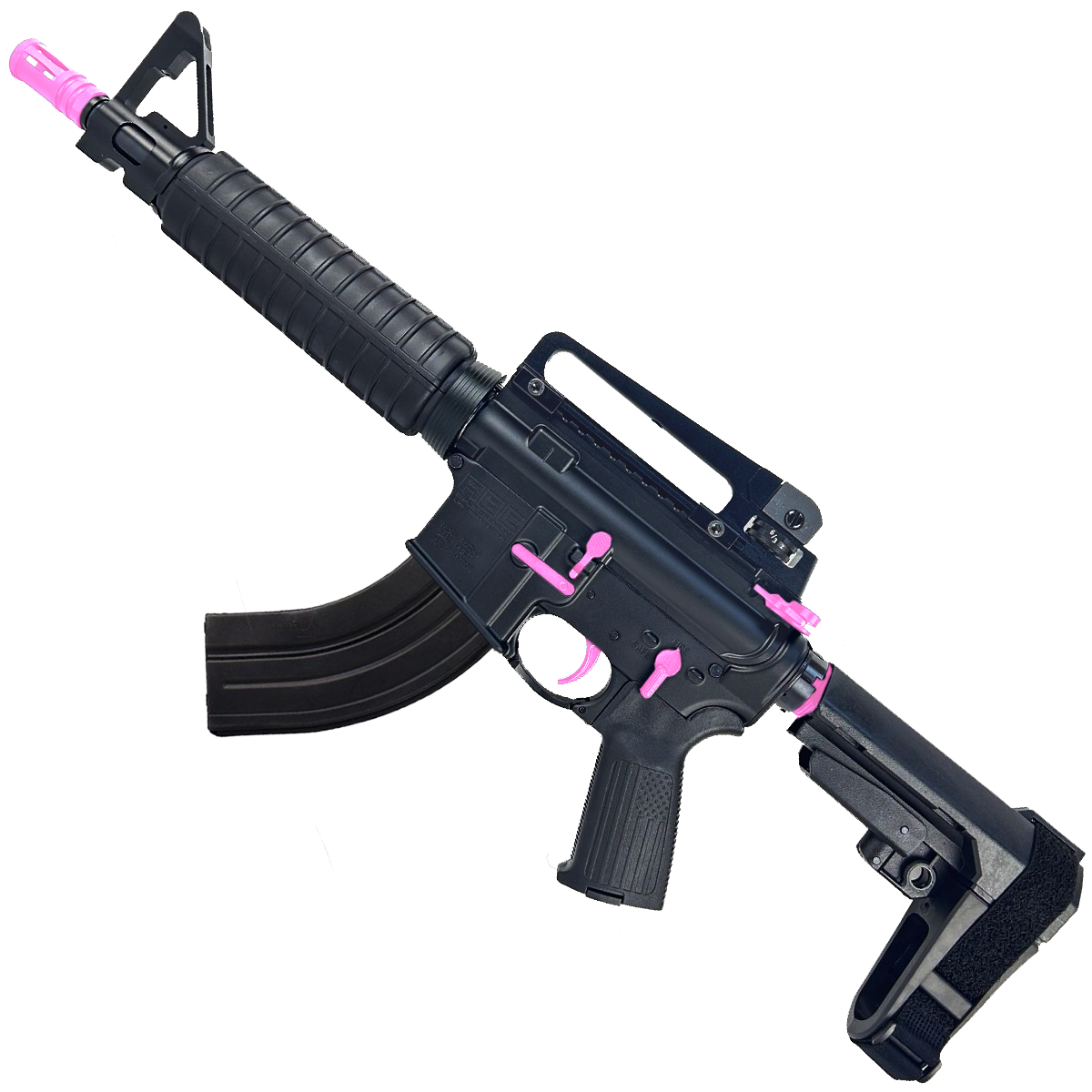 AR-15 Two-Tone A2 Style Semi Auto 7.62x39MM Pistol 10" Barrel w/ Custom FSB - Black and Sig Pink