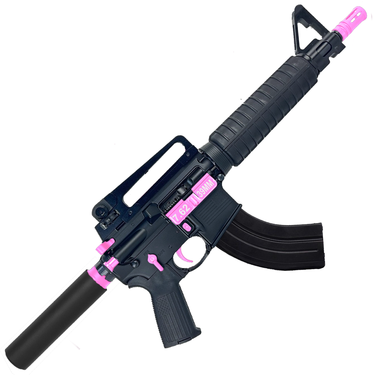 AR-15 Two-Tone A2 Style Semi Auto 7.62x39MM Pistol 10" Barrel w/ Custom FSB - Black and Sig Pink