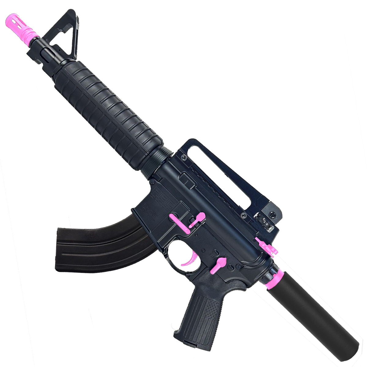 AR-15 Two-Tone A2 Style Semi Auto 7.62x39MM Pistol 10" Barrel w/ Custom FSB - Black and Sig Pink