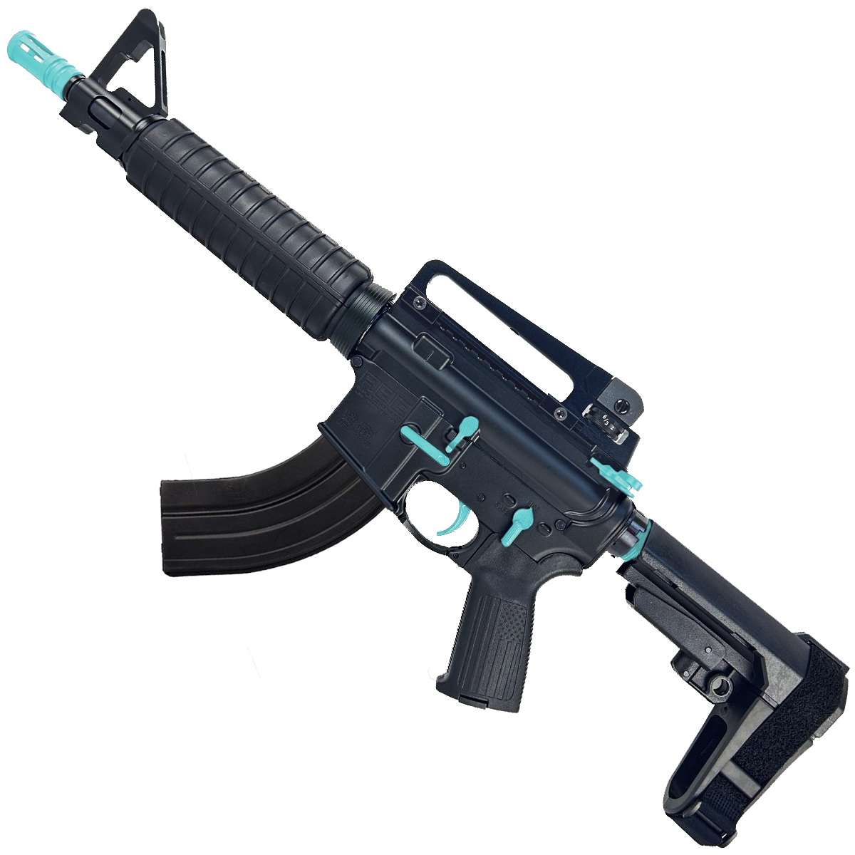 AR-15 Two-Tone A2 Style Semi Auto 7.62x39MM Pistol 10" Barrel w/ Custom FSB - Black and Robins Egg Blue