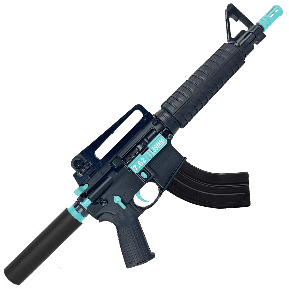 AR-15 Two-Tone A2 Style Semi Auto 7.62x39MM Pistol 10" Barrel w/ Custom FSB - Black and Robins Egg Blue