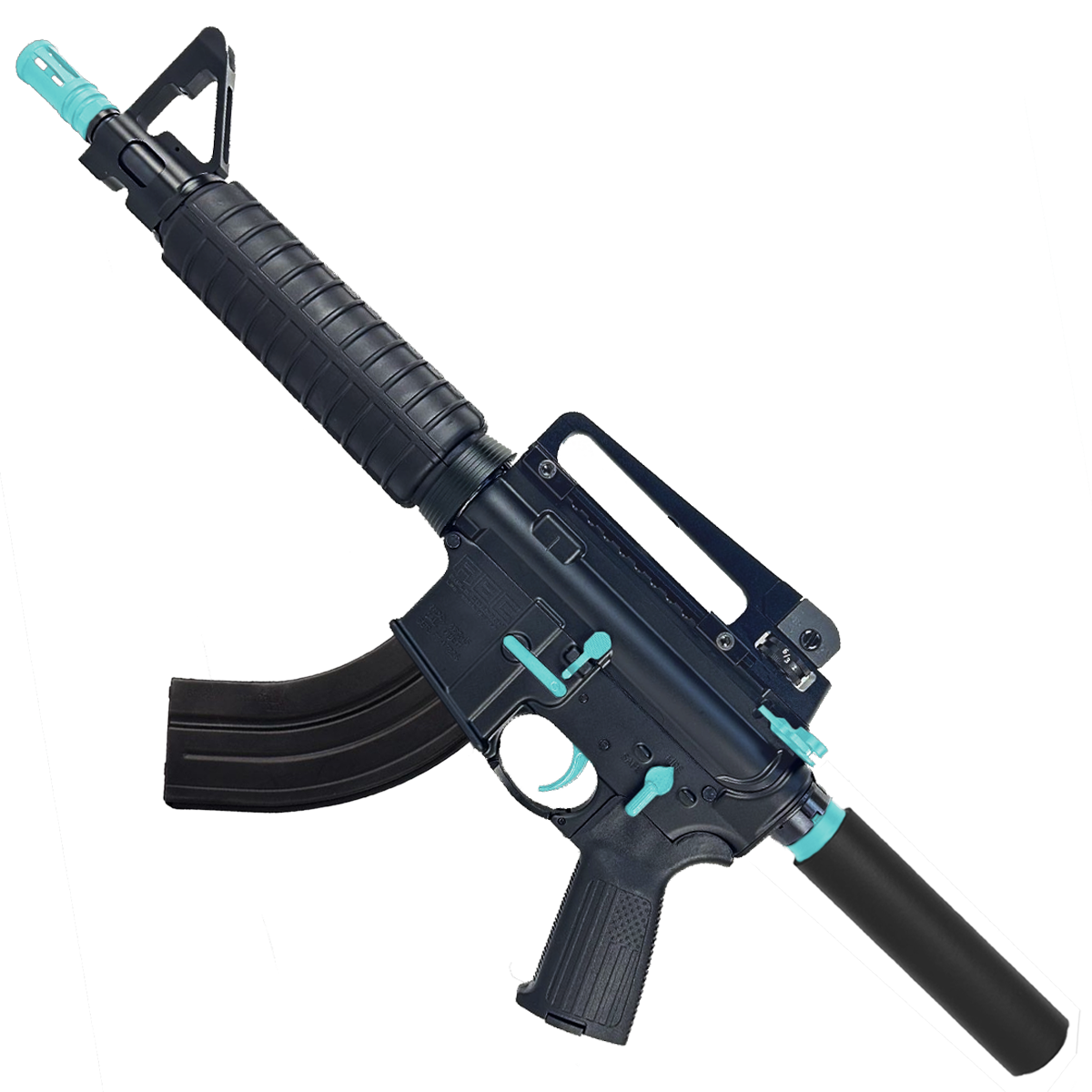 AR-15 Two-Tone A2 Style Semi Auto 7.62x39MM Pistol 10" Barrel w/ Custom FSB - Black and Robins Egg Blue