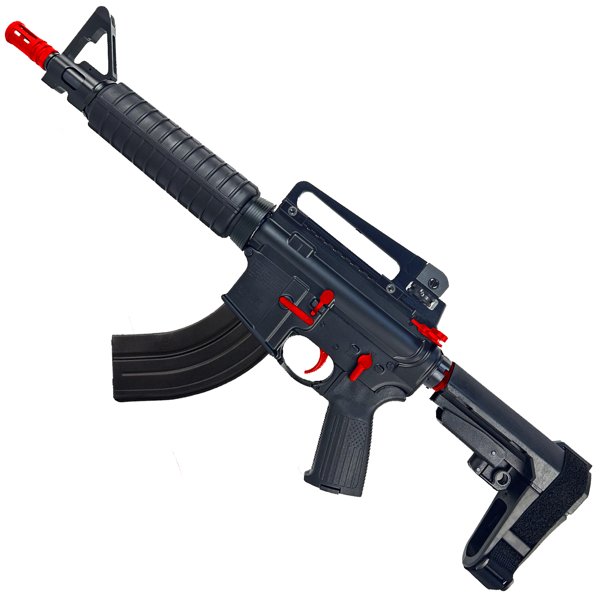 AR-15 Two-Tone A2 Style Semi Auto 7.62x39MM Pistol 10" Barrel w/ Custom FSB - Black and Red